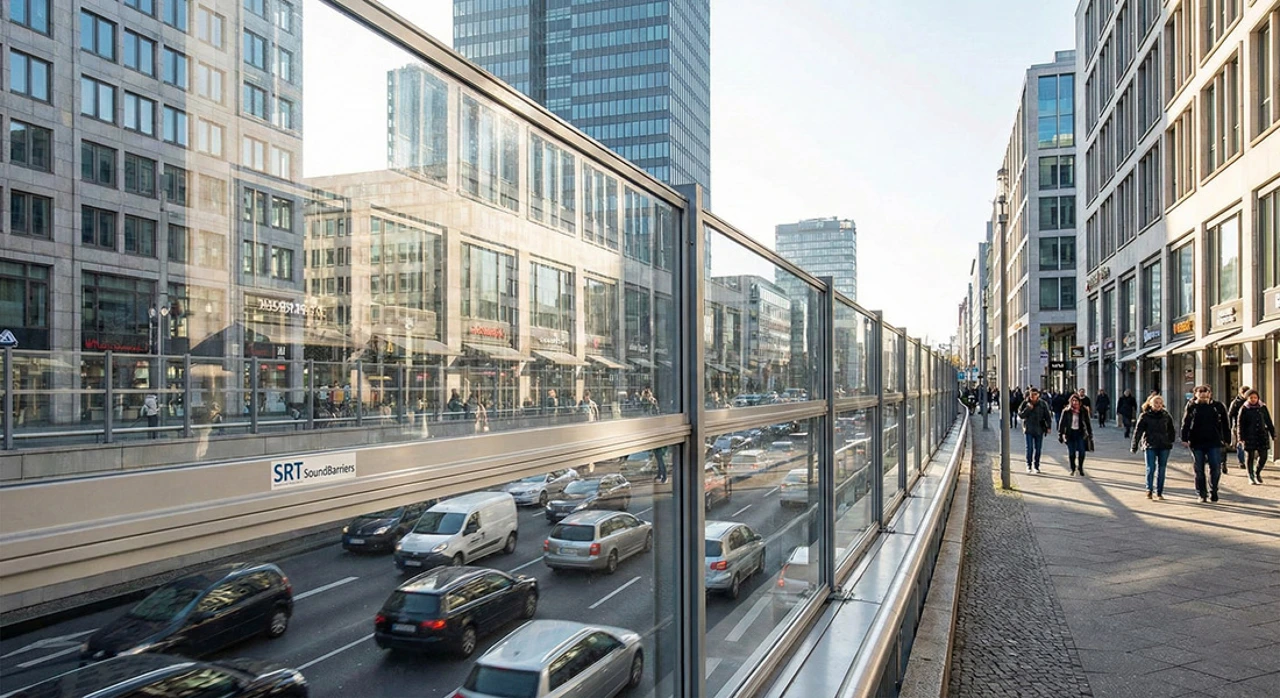 A PMMA soundwall in an urban environment