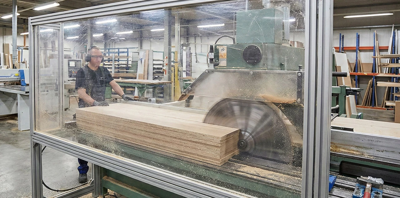 A shield in an industrial workspace made from Polycarbonate