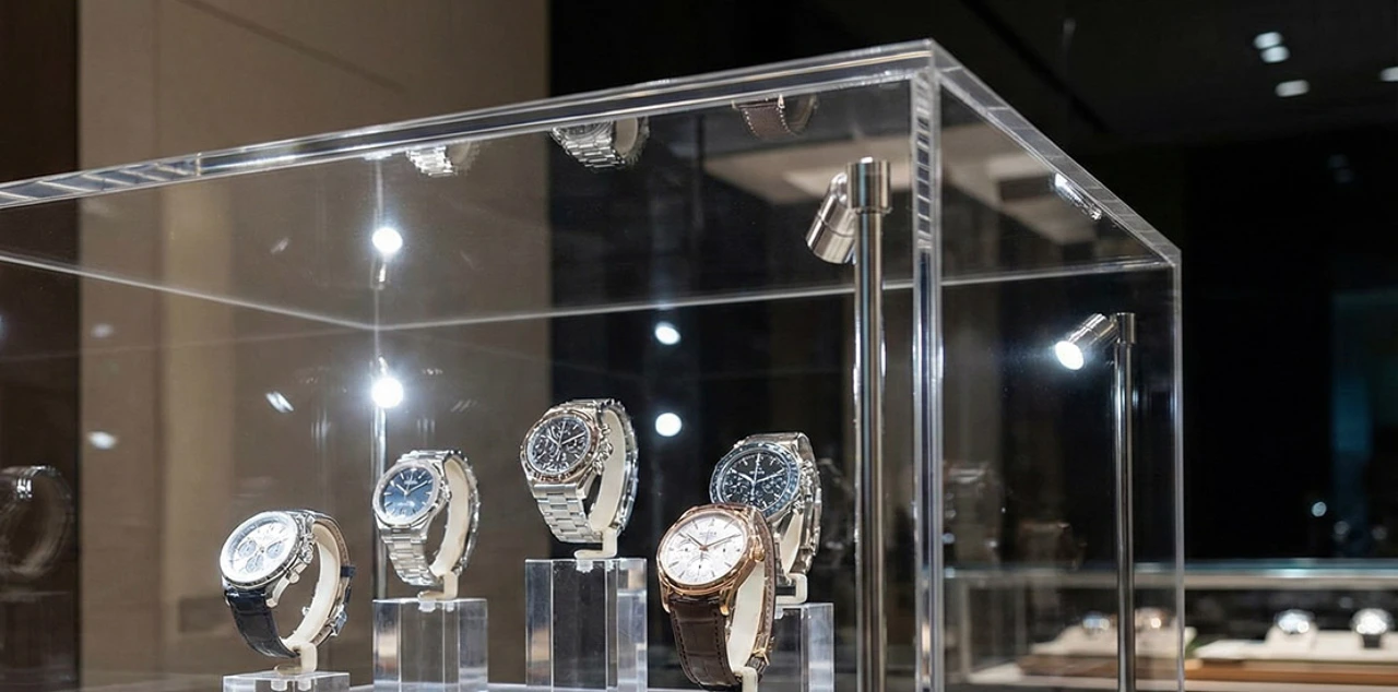 Acrylic shop display with watches